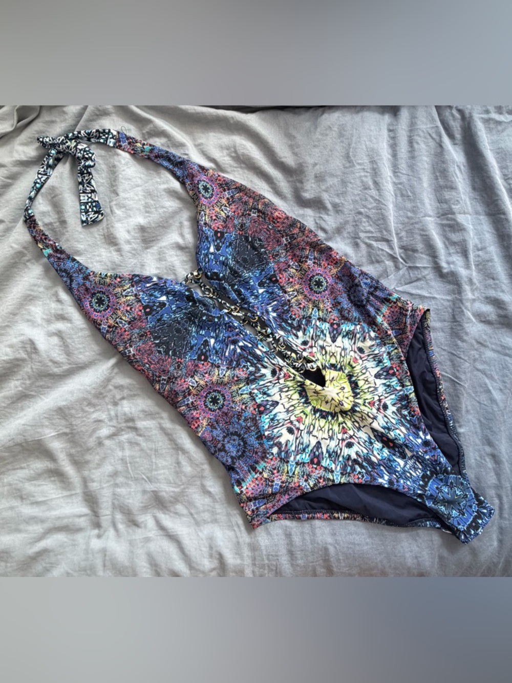 Red Carter Polaris Plunge Lace Up One Piece Swimsuit Bodysuit Festival